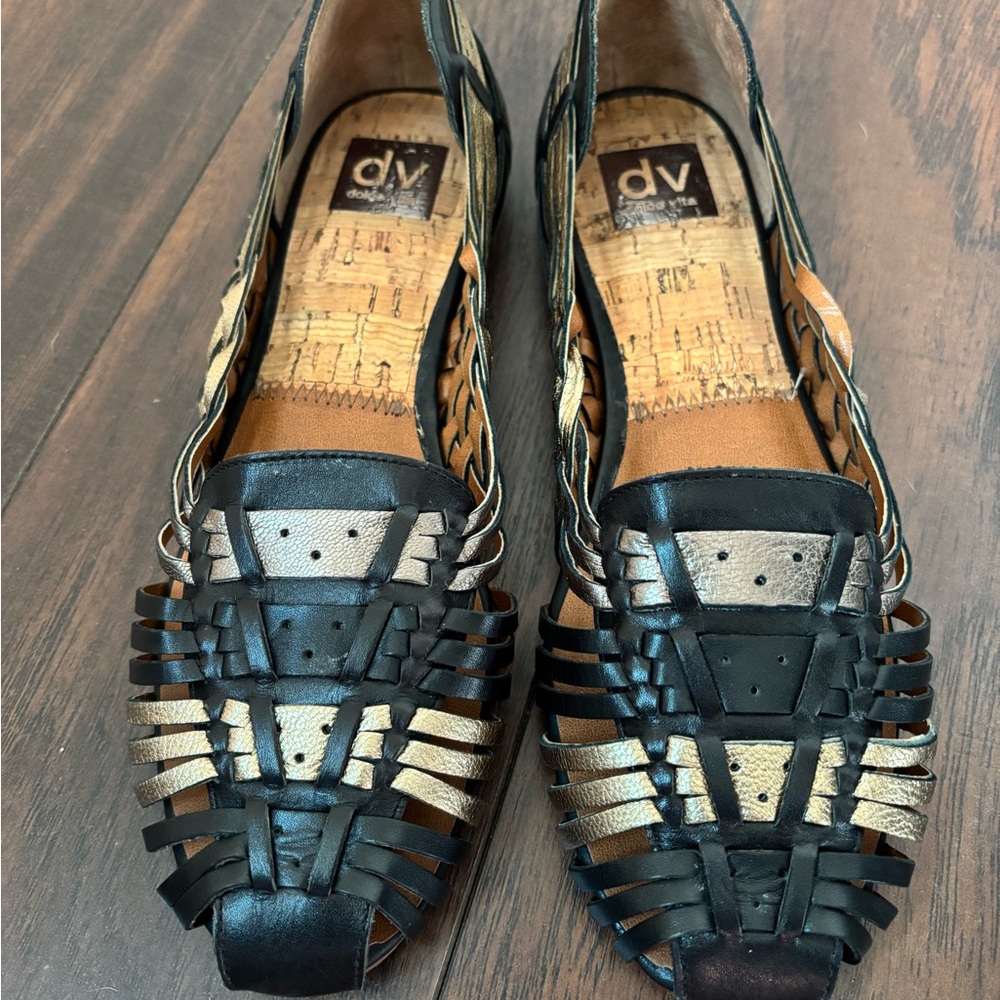 DV by Dolce Vita Black and Gold Flats with Woven Design